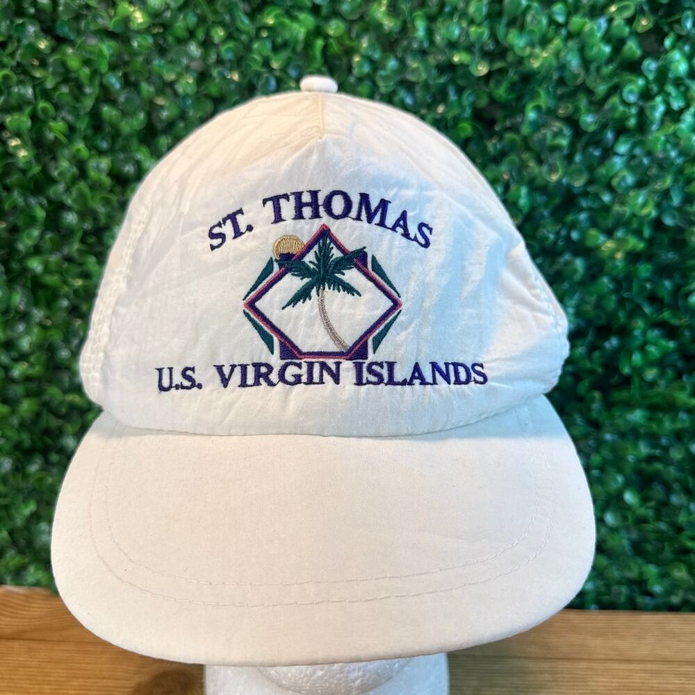 Vintage St. Thomas U.S. Virgin Islands Nylon White Snapback Hat Ski Country